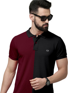 Triptee Colorblock Men Polo Neck Maroon T-Shirt