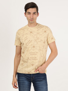 Wrangler Printed Men Round Neck Beige T-Shirt
