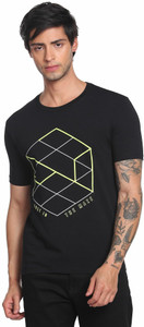 FLYING MACHINE Graphic Print Men Round Neck Black T-Shirt