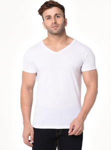 Jangoboy Solid Men V Neck White T-Shirt