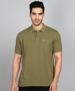 Raymond Solid Men Polo Neck Dark Green T-Shirt