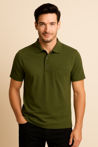 Fleximaa Solid Men Polo Neck Green T-Shirt