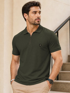 VeBNoR Self Design Men Zip Neck Green T-Shirt