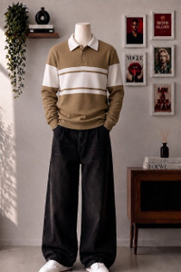Try Striped Men Polo Neck Brown T-Shirt - Image 3