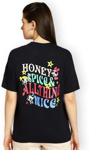 METRONAUT Printed Women Round Neck Black T-Shirt