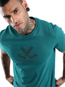 WROGN Printed Men Round Neck Blue T-Shirt