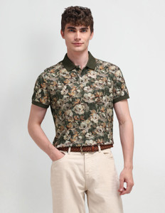 U.S. POLO ASSN. Floral Print Men Polo Neck Green T-Shirt