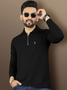 VeBNoR Solid Men Polo Neck Black T-Shirt
