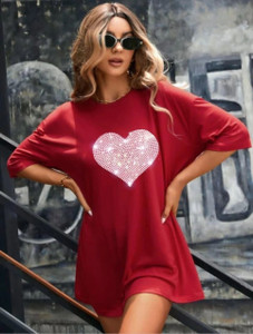 Aster Solid Women Round Neck Red T-Shirt