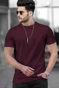 TRIPR Solid Men Round Neck Maroon T-Shirt