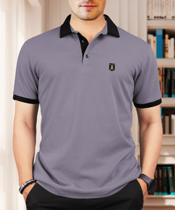 VeBNoR Printed Men Polo Neck Grey T-Shirt