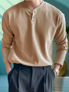 SOLSTICE Self Design Men Round Neck Beige T-Shirt