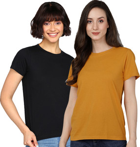 Adyavastram Solid Women Round Neck Multicolor T-Shirt
