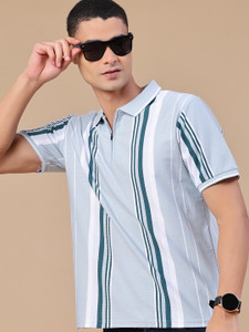 V-MART Striped Blue Polo Neck T-Shirt - Image 6
