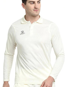 Shrey Self Design Men Polo Neck White T-Shirt