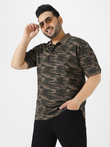 Urbano Plus Military Camouflage Men Polo Neck Dark Green, Green T-Shirt