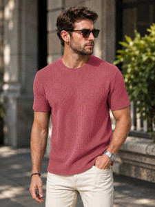 ColorChakra Solid Men Round Neck Pink T-Shirt