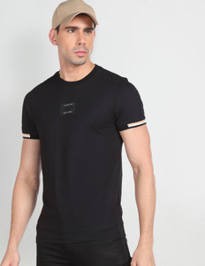 Arrow Newyork Solid Men Round Neck Black T-Shirt