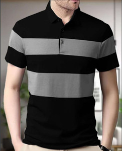 GARBLY Colorblock Men Polo Neck Black T-Shirt