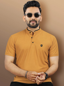 VeBNoR Solid Men Polo Neck Yellow T-Shirt