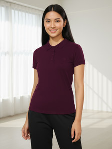 Dollar Solid Women Polo Neck Purple T-Shirt