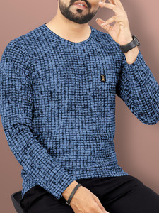 VeBNoR Printed Men Round Neck Dark Blue T-Shirt
