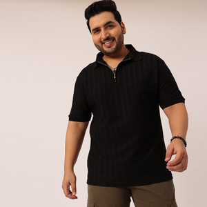 UNSTD Self Design Men Polo Neck Black T-Shirt