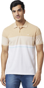 PARK AVENUE Striped Men Polo Neck Beige, White T-Shirt