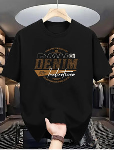 मैगनीटो पुरुषों के लिए गोल गला प्रिंटेड काला टी-शर्ट