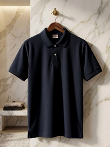 GENZA Men Black Cotton Blend Polo Neck T-Shirt - Image 1