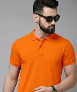 TIVRA Solid Men Polo Neck Orange T-Shirt