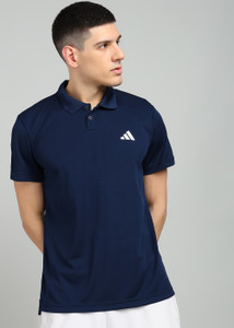 ADIDAS Solid Men Polo Neck Blue T-Shirt