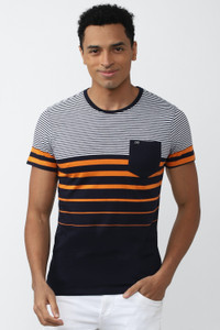 PETER ENGLAND Striped Men Round Neck Black T-Shirt