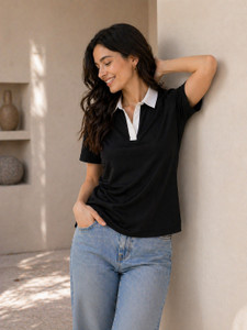 Adyavastram Solid Women Polo Neck Purple T-Shirt