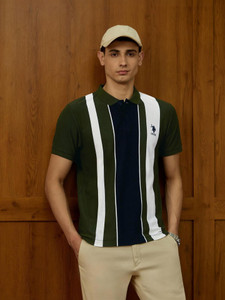 U.S. POLO ASSN. Colorblock Green Polo Neck T-Shirt - Image 6