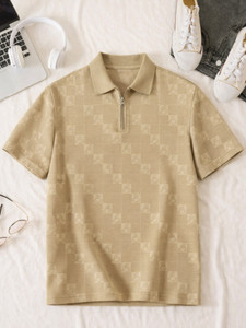 Jump Cuts Men Polo Neck Beige T-Shirt - Image 6