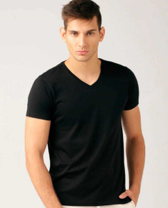Smart Colors Solid Men V Neck Black T-Shirt