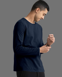 METRONAUT Solid Men Round Neck Navy Blue T-Shirt