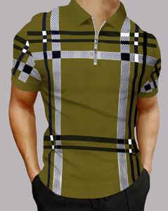 AUSK Checkered Men Polo Neck Green T-Shirt