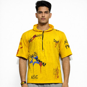 Expert Choice Typography Men Hooded Neck Yellow T-Shirt