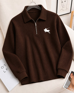 ENITOR Men Self Design Polo Neck Cotton Blend Brown T-Shirt - Image 1