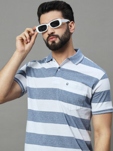 UNNIBERRY Striped Men Polo Neck Light Blue T-Shirt