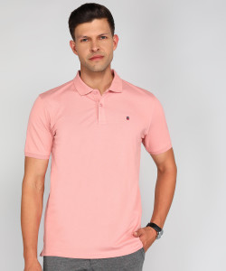 Louis Philippe Sport Solid Men Polo Neck Pink T-Shirt
