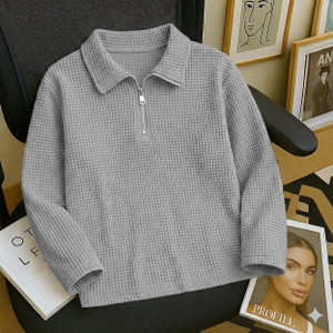 NOOK Self Design Men Polo Neck Grey T-Shirt