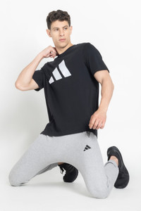 ADIDAS Printed Men Round Neck Black T-Shirt