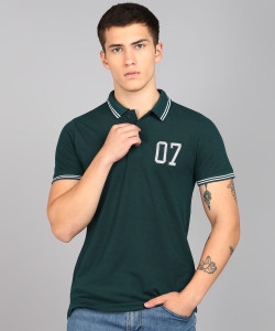METRONAUT Solid Men Polo Neck Dark Green T-Shirt