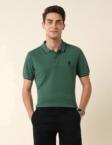 U.S. POLO ASSN. Solid Men Polo Neck Dark Green T-Shirt