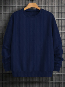 KAJARU Self Design Men Round Neck Dark Blue T-Shirt