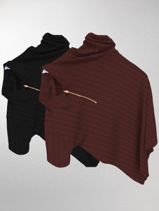 COMBRAIDED Striped Men Zip Neck Brown, Black T-Shirt