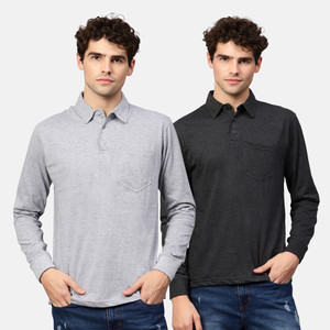 Fleximaa Solid Men Polo Neck Multicolor T-Shirt